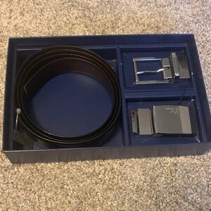 Ralph Lauren Black Leather Belt with Silver Buckle Set